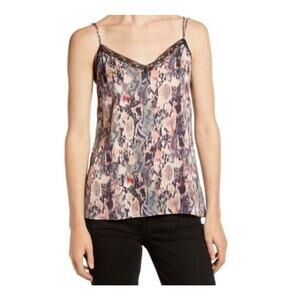 AllSaints Nia Masala Blush Snake Print Cami Top Size 6 Lace Trim Satin Top